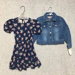 BCBG Blue Floral Dress and Denim Jacket Set Size 4 Little Girl